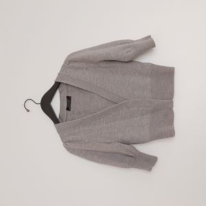 Club Monaco merino wool light gray puff sleeve cropped cardigan